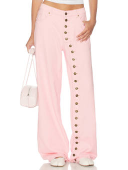 LIONESS - Asymmetric Women's Button Fly Wide Jeans Pink