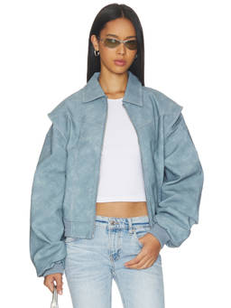LIONESS - Vista Women's Faux Leather Zip Bomber Jacket Grey
