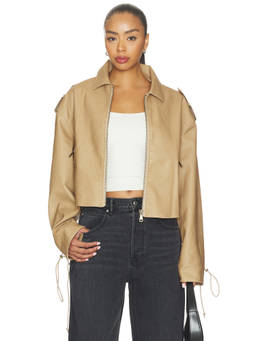 LIONESS - Jet Women's Zippered Faux Leather Jacket Beige