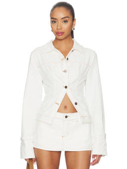 LIONESS - Bronx Women's Tapered Waist Button Denim Jacket Off White
