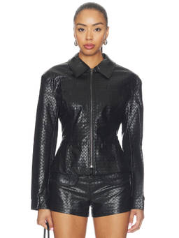 LIONESS - Soho Women's Faux Leather Zippered Biker Jacket Black