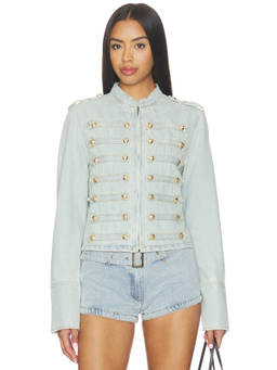 LIONESS - Rush Hour Women's Zippered Military Denim Jacket Blue