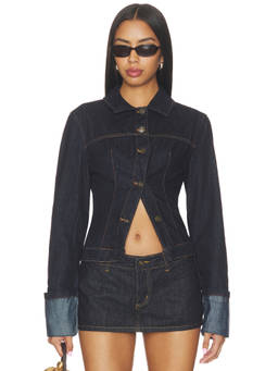 LIONESS - Bronx Women's Embroidered Button-Front Denim Jacket Indigo