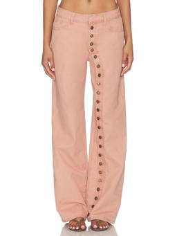 LIONESS - Penny Women's Mid-Waist Button Fly Wide-Leg Trousers Pink