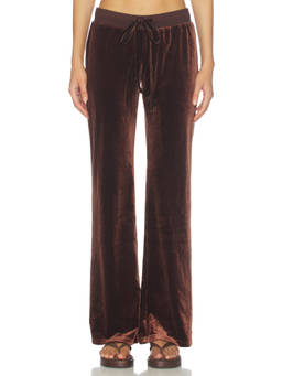 LIONESS - Alba Women's Velour Drawstring Mid-Waist Trackpants Chocolate