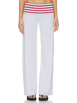 LIONESS - Jetset Women's Foldover Waist Wide Leg Pajamas Red