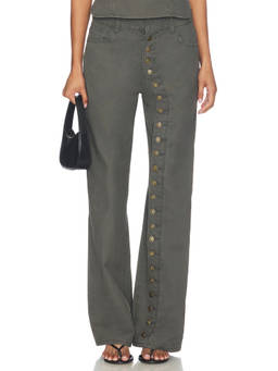 LIONESS - Penny Women's Mid-Waist Button-Fly Wide Trousers Moss