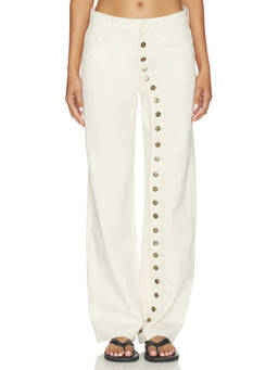 LIONESS - Penny Women's Wide-Leg Button Fly Trousers Beige