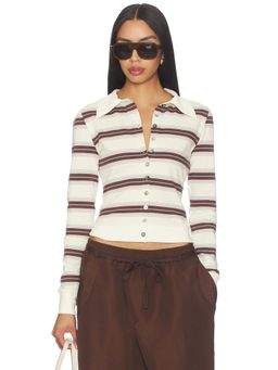 LIONESS - Bada Bing Women's Striped Collared Button-Down Shirt Beige
