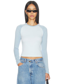 LIONESS - Bronx Women's Pointelle Raglan Full Sleeve Top Sky Blue