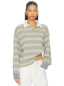 LIONESS - Countryside Women's Striped Jersey Polo Tee Grey