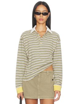 LIONESS - Countryside Jersey Women's Striped Polo Tee Yellow