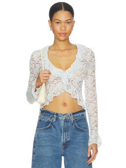 LIONESS - Long Nights Women's Lace Button-Down Long Sleeve Crop Top White