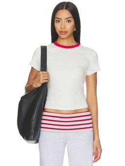 LIONESS - Clubhouse Women's Solid Crew Neck Crop T-Shirt Grey