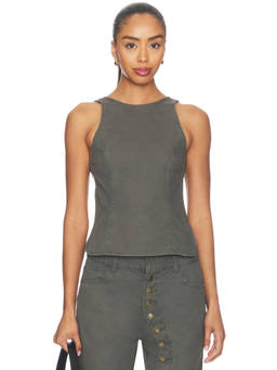 LIONESS - Harmony Women's Backless Sleeveless Twill Top Moss