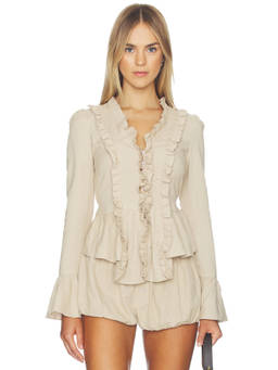 LIONESS - Odette Women's Ruffled Bell Sleeve Top Beige