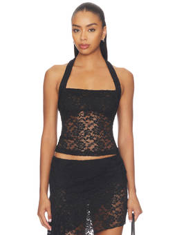 LIONESS - Palisades Women's Sheer Lace Halter Top Black