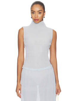 LIONESS - Ford Women's Sheer Sleeveless Turtle Neck Top Blue