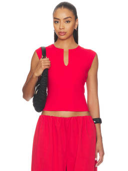 LIONESS - Tribeca Women's Sleeveless Notch Neck Jersey Top Red