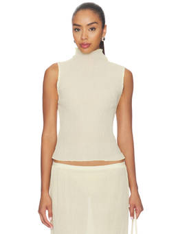 LIONESS - Ford Women's Sheer Sleeveless Turtle Neck Top Yellow