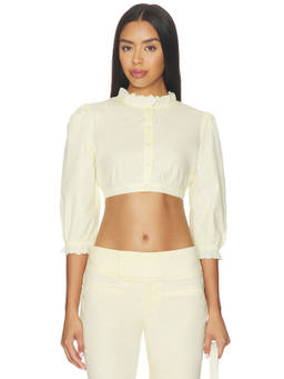 LIONESS - Totti Women's Poplin Button Front Crop Top Butter