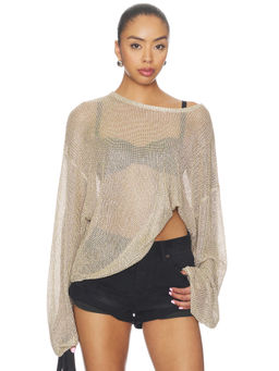 LIONESS - Bloom Women's Metallic Knit Long Sleeve Top Gold