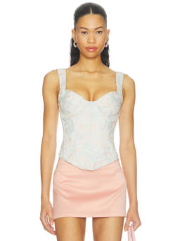 LIONESS - Roma Women's Underwired Boned Jacquard Corset Soft Blue