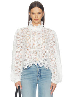 LIONESS - Overtime Women's Sheer Lace Frog Button Blouse White