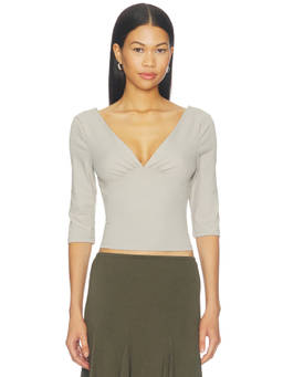 LIONESS - Canyon Women's V-Neck Fitted Top Light Grey