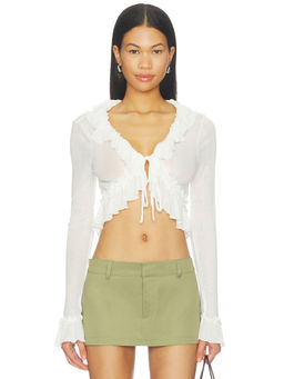 LIONESS - Venice Women's Ruffled Tie-Up Neck Crop Top White