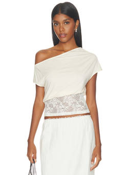 LIONESS - Etoile Women's Off Shoulder Lace Trim Top Off White