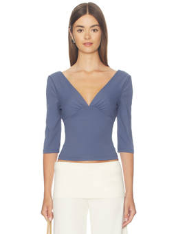 LIONESS - Canyon Women's Cinched Waist V-Neck Top Midnight Blue
