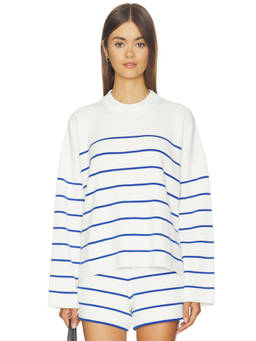 La Ligne - Leo Women's Striped Ribbed Hem Pullover Sweater Cream