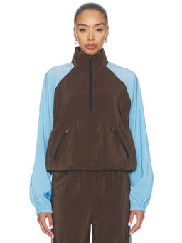 La Ligne - Recycled Women's Half Zip Windcheater Chocolate & Cerulean