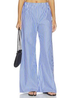 La Ligne - Stripe Women's Elastic Waist Wide-Leg Palazzo Pants Blue