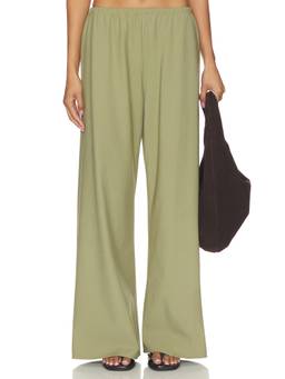 La Ligne - Cotton Poplin Women's Pull-On Wide-Leg Palazzo Pants Olive