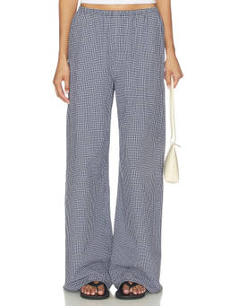 La Ligne - Seersucker Women's Elastic Waist Wide Trousers Midnight & White