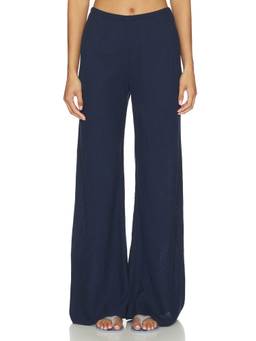 La Ligne - Linen Colby Women's Pull-On Wide-Leg Palazzo Pants Navy Blue