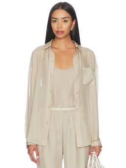 La Ligne - Freya Women's Sheer Chiffon Button-Down Shirt Beige