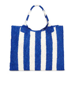 Loeffler Randall - Sol Crochet Raffia Tote Bag Blue & Cream