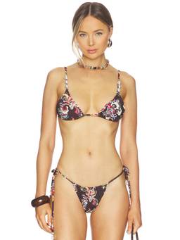 La Porte - Kendall Women's Pearl Strap Tie-Up Bikini Top Coffee Paisley