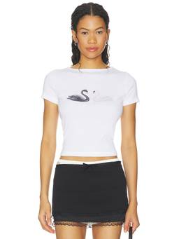 Lisa Says Gah - Women's Swan Graphic Crew Neck Cotton T-Shirt White