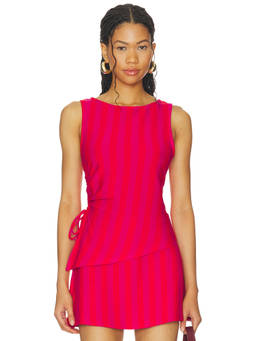 Lisa Says Gah - Erin Women's Striped Side Drawstring Tank Top Pink