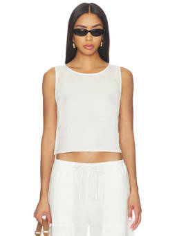 LESET - Daniel Women's Sleeveless Crew Neck Crop Top Beige