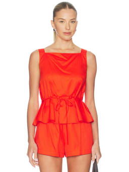 LESET - Yoko Women's Sleeveless Drawstring Waist Playsuit Red