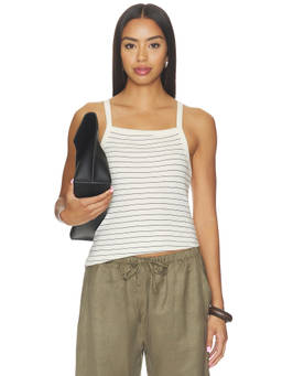 LESET - Nando Stripe Women's Sleeveless Square Neck Tank Top Off White