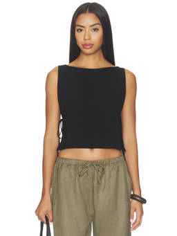 LESET - Ari Women's Sleeveless Boat Neck Tie-Up Top Black