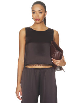 LESET - Barb Lace Women's Sleeveless Crew Neck Crop Top Brown