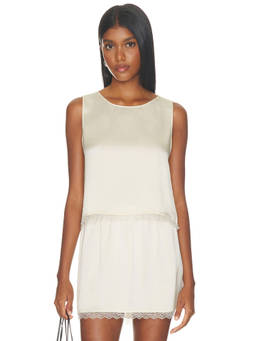 LESET - Barb Lace Women's Sleeveless Crew Neck Crop Top Cream