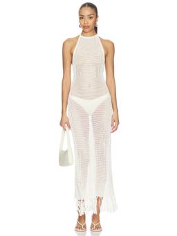 L SPACE - Caught By Sea Women's Sheer Open Knit Halter Swim Cover-Up Cream